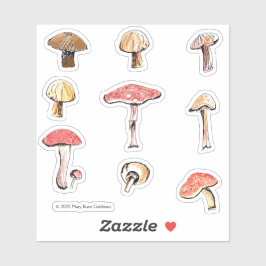 Met de hand getekende paddenstoelen Sfeervolle bos Sticker (Vel)
