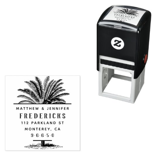 Met de hand getekende Palm Tree Summer Wedding Ret Zelfinktende Stempel (In situ)