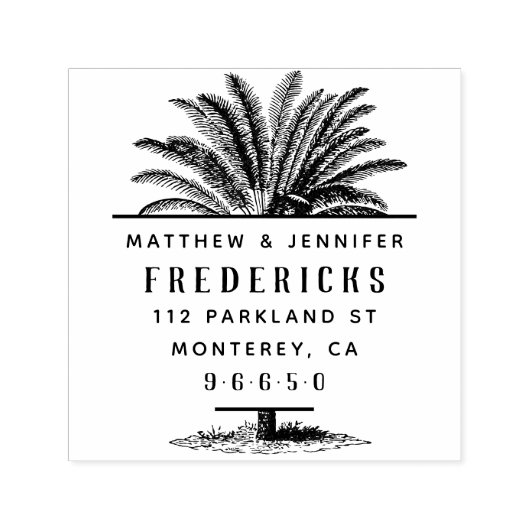 Met de hand getekende Palm Tree Summer Wedding Ret Zelfinktende Stempel (Design)