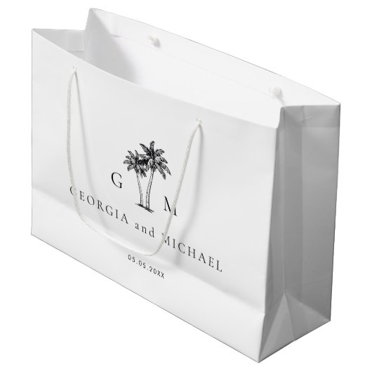 Met de Hand Getekende Palmboom Monogram Bestemming Groot Cadeauzakje (Voorkant Gekanteld)