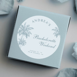 Met de hand getekende palmboom stoffig blauwe brui ronde sticker