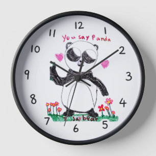 Met de hand getekende panda-klok – Jij zegt panda,