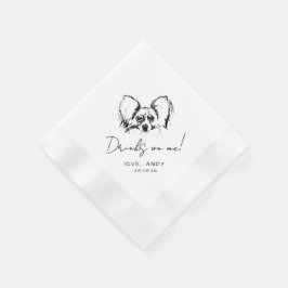 Met de hand getekende Papillon-hond Drinks on me-c Servet