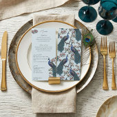 Met de Hand Getekende Pauw Chinoiserie Trouwmenu Menu