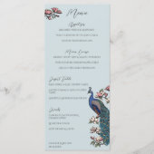 Met de Hand Getekende Pauw Chinoiserie Trouwmenu Menu (Voorkant)