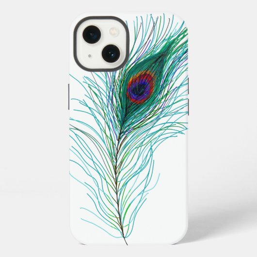 Met de hand getekende pauwenveren iPhone hoesje (Achterkant)