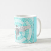 Met de hand getekende persoon met vleugelblauw koffiemok (Voorkant rechts)