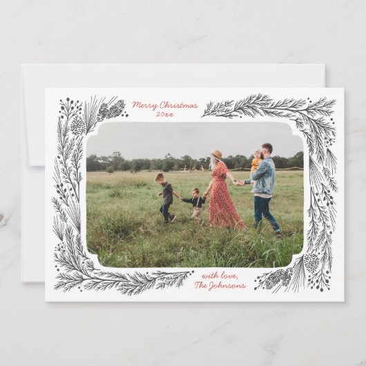 Met de hand getekende Pine Lijst Kerstmis Feestdagenkaart (Voorkant)