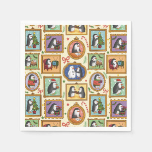 Met de Hand Getekende Pinguïn Kerst Patroon Servet