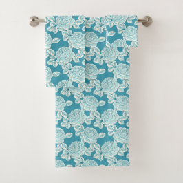 Met de hand getekende pioen bloem blauwe handdoeke bad handdoek