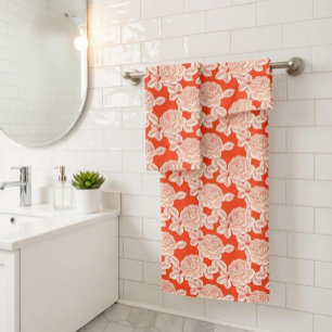 Met de hand getekende pioen bloemenkoraal rode han bad handdoek
