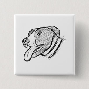 met de hand getekende pitbull foto hond dierenlief vierkante button 5,1 cm