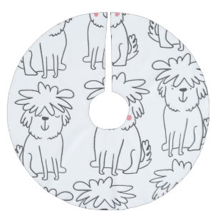 Met de hand getekende pluizige honden:  patroon. kerstboom rok