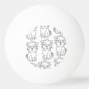 Met de hand getekende pluizige honden:  patroon. pingpongbal