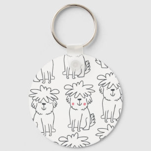 Met de hand getekende pluizige honden: patroon. sleutelhanger