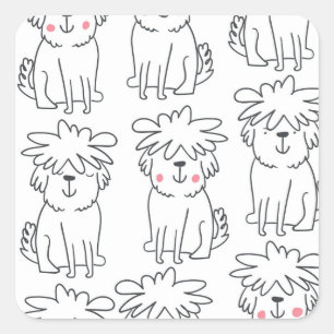 Met de hand getekende pluizige honden: patroon. vierkante sticker