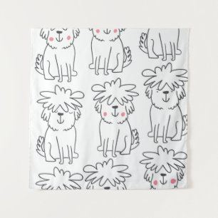 Met de hand getekende pluizige honden: patroon. wandkleed