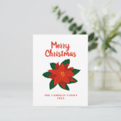Met de hand getekende poinsettia bloem Prettig ker Feestdagenkaart (Staand voorkant)