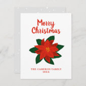 Met de hand getekende poinsettia bloem Prettig ker Feestdagenkaart (Voorkant / Achterkant)