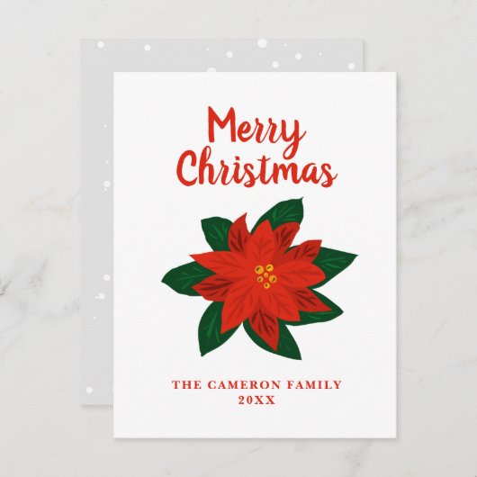 Met de hand getekende poinsettia bloem Prettig ker Feestdagenkaart (Voorkant / Achterkant)