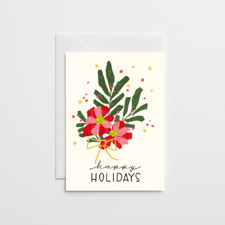 Met de Hand Getekende Poinsettia Boeket Crème Kleu Feestdagen Kaart