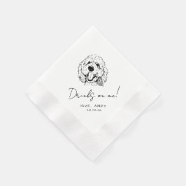 Met de hand getekende Poodle Drinks on me Cocktail Servet