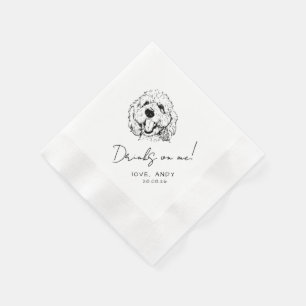 Met de hand getekende Poodle Drinks on me Cocktail Servet