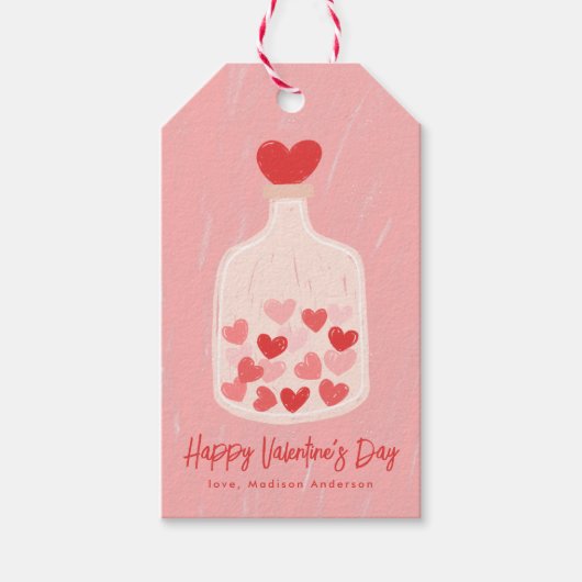 Met de hand getekende pot van harten Valentijnsdag Cadeaulabel (Voorkant)