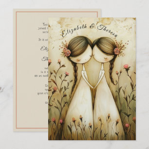 Met de hand getekende potloodillustratie Twee brui Kaart