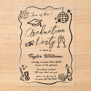 Met de Hand Getekende Quirky Whimsy Doodles Afstud Acryl Uitnodigingen
