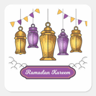 met de hand getekende ramadan-kareem- Sleutelhange Vierkante Sticker