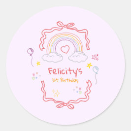 Met de Hand Getekende Regenboog Verjaardagssticker Ronde Sticker