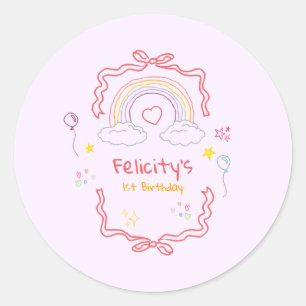 Met de Hand Getekende Regenboog Verjaardagssticker Ronde Sticker