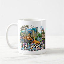 Met de hand getekende reisart Uzbekistan Landmark