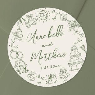 Met de Hand Getekende Retro Bruiloft Ronde Sticker