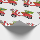 Met de hand getekende retro kerstscooter cadeaupapier (Hoek)