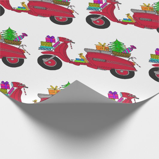 Met de hand getekende retro kerstscooter cadeaupapier (Hoek)