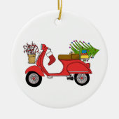 Met de hand getekende retro kerstscooter met cadea keramisch ornament (Voorkant)