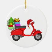 Met de hand getekende retro kerstscooter met cadea keramisch ornament (Achterkant)