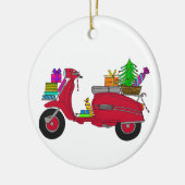 Met de hand getekende retro kerstscooter met cadea keramisch ornament (Links)