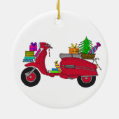 Met de hand getekende retro kerstscooter met cadea keramisch ornament (Achterkant)
