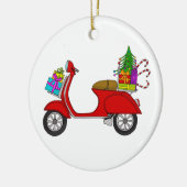 Met de hand getekende retro kerstscooter met gesch keramisch ornament (Links)