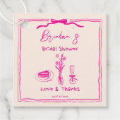 Met de hand getekende retro roze lint bruidsfeest bedankjes labels (Voorkant)