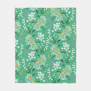 met de hand getekende retro schattige bloemen en fleece deken