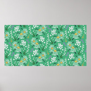  met de hand getekende retro schattige bloemen en  poster