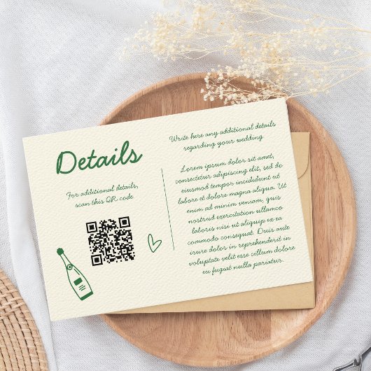 Met de Hand Getekende Retro Schets Groene Trouwdet Informatiekaartje