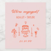 Met de Hand Getekende Retro Verlovingsfeestje Met  Wijn Etiket (Enkel label)