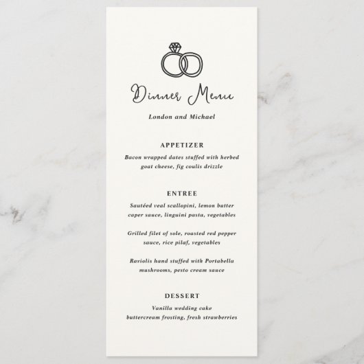 Met de Hand Getekende Ringen Doodle Moderne Trouw Menu (Voorkant)