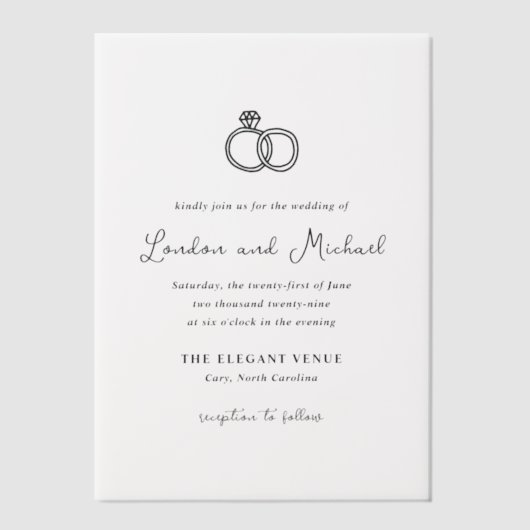 Met de Hand Getekende Ringen Doodle Moderne Trouw Vellum Uitnodigingen (Voorkant)