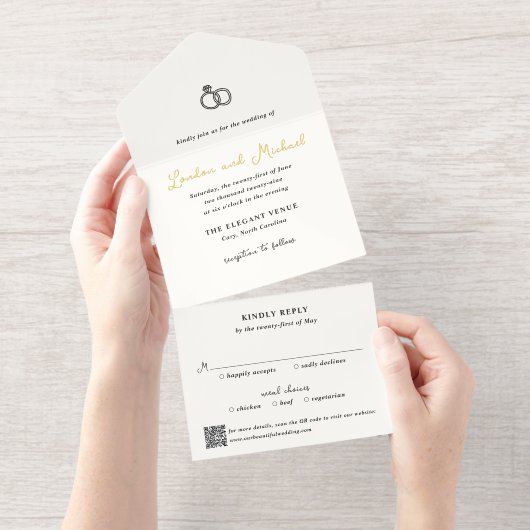 Met de Hand Getekende Ringen Doodle QR Code Modern All In One Uitnodiging (Uittrekbaar)